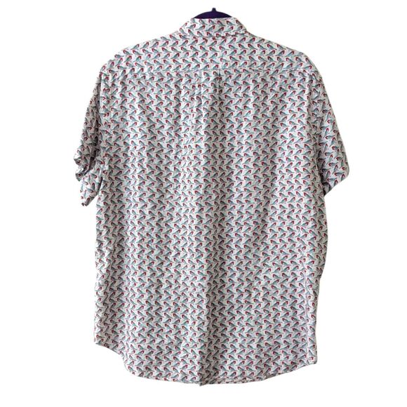 J. Crew 100% Linen Classic Short Sleeve Sz Large Bird Print White Shirt Preppy - Picture 2 of 9